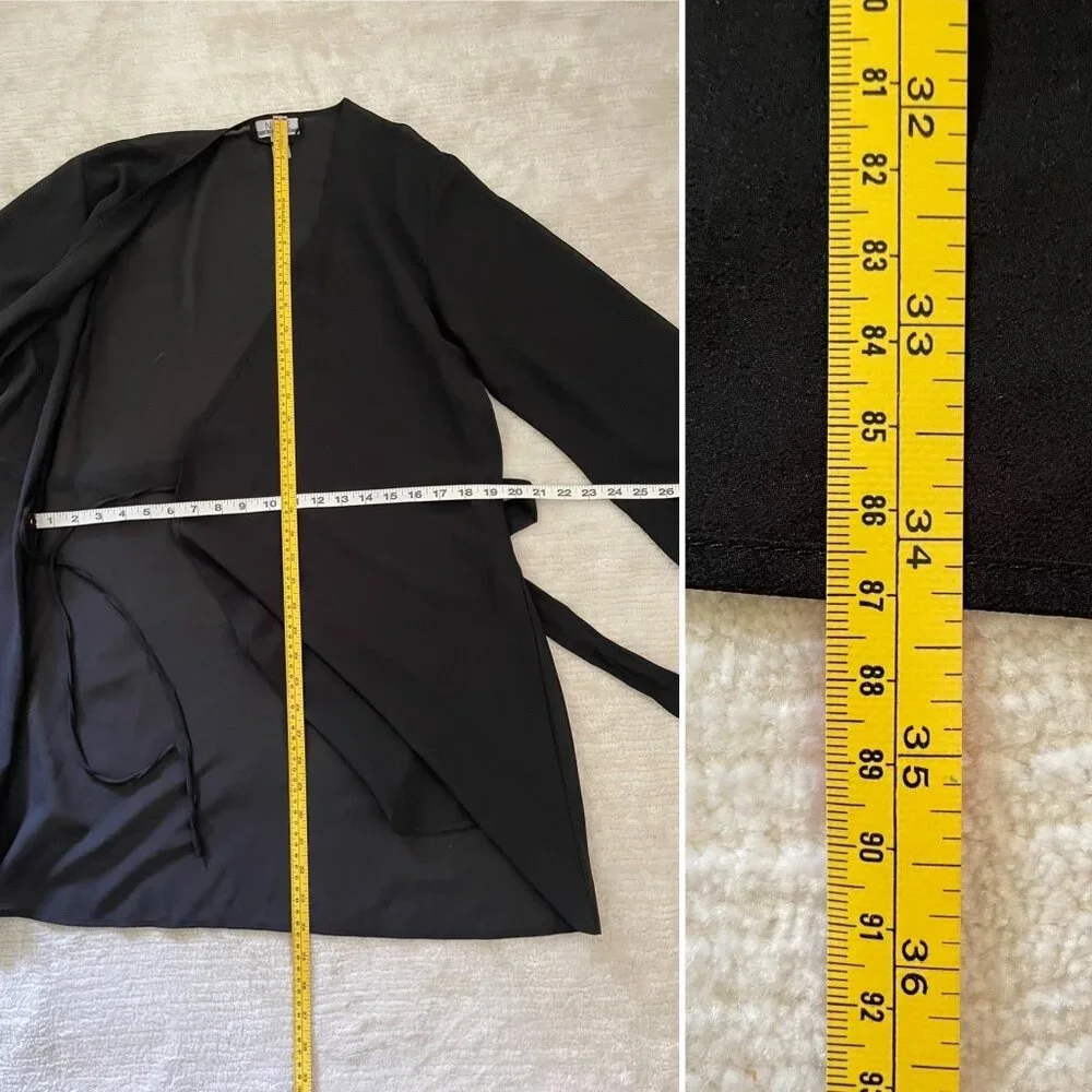 Nine and Company Womens Sheer Black Wrap Intimates Robe sz M